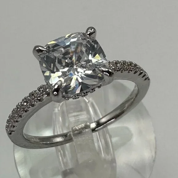 Womens Silver Plated Brass Ring Cubic Zirconia - Picture 10 of 15